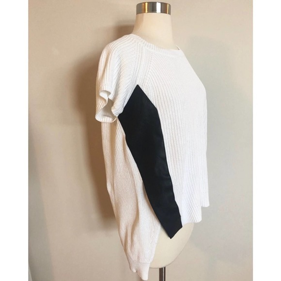 Kenneth Cole Blouse Women Sweater Short Sleeve Faux Leather White Extra Small - Picture 2 of 7